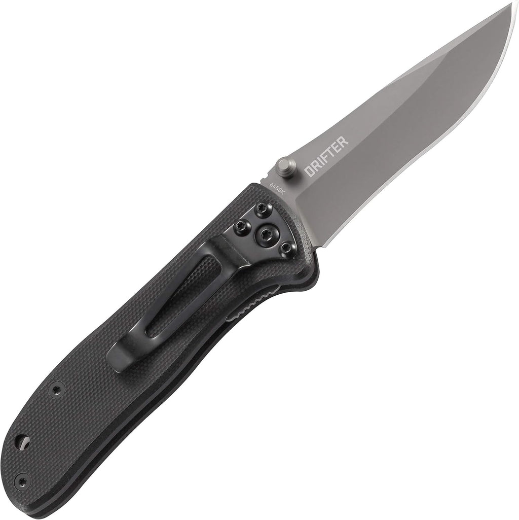 Drifter Everyday Carry EDC Pocket Folding Knife with Liner Lock: Stainless Steel Plain Edge Blade, G10 Handle, Pocket