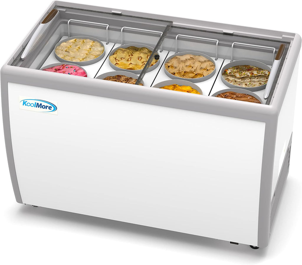 49 inch Commercial Ice Cream Dipping Cabinet Display Case, 8 Large Displayed Tubs, 6 Storing Tube, Sliding Glass