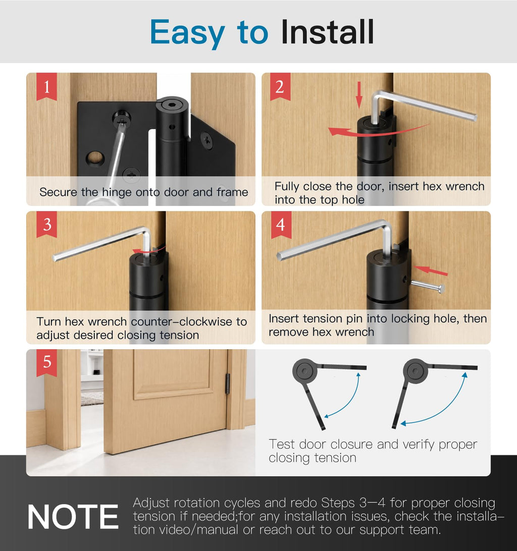 6 Pack Self Closing Door Hinges, 4.5" x 4.5" Spring Loaded Hinges