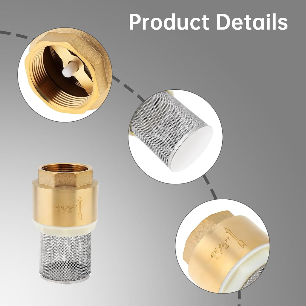 1-1/2" Brass Foot Valve Water Pump Bottom Valve Check Valves with Filter