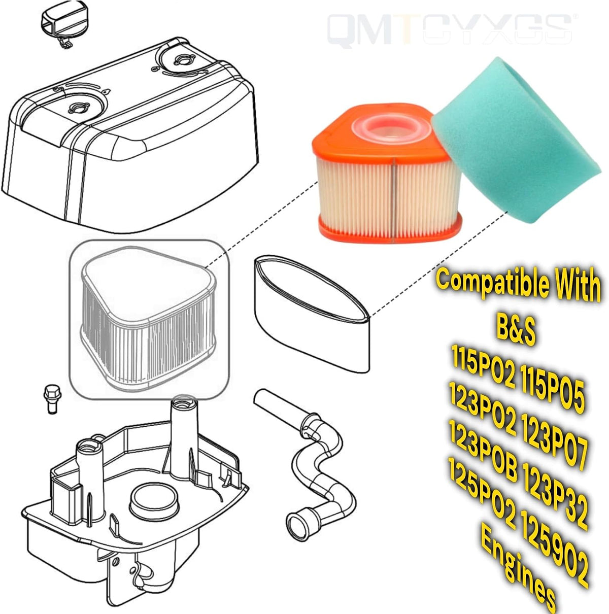 4PK 595853 Air Filter Pre-Filter Compatible with B&S Lawn Mower Air Filter