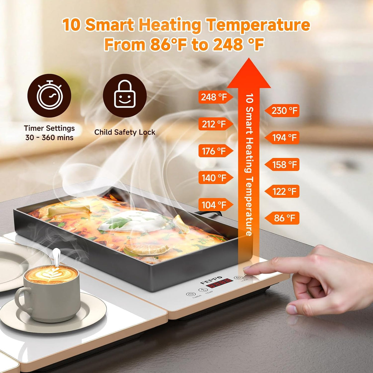 Food Warmers for Parties Buffet – 4-in-1 Electric Warming Tray for Food with 10 Temp Settings & Timer, 33"x15" Glass
