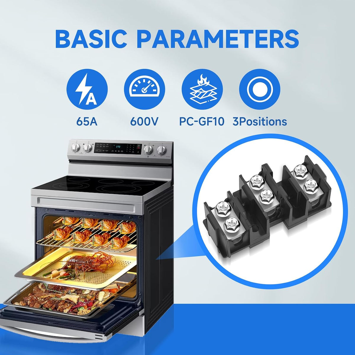 DG96-00173A Range Terminal Block Replacement Compatible with Samsung Electric Range/Stove/Ovens, DG65-00003A Terminal Block Replace AP5306090 3282643 WB17T10011, 600V 65A 3 Positions Dual Row