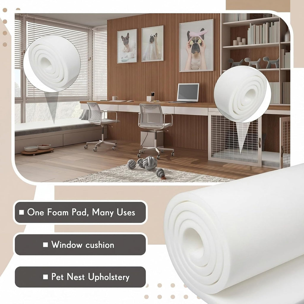 1 Pack Upholstery Foam Sheet, 1/4" X 24" X 72", White