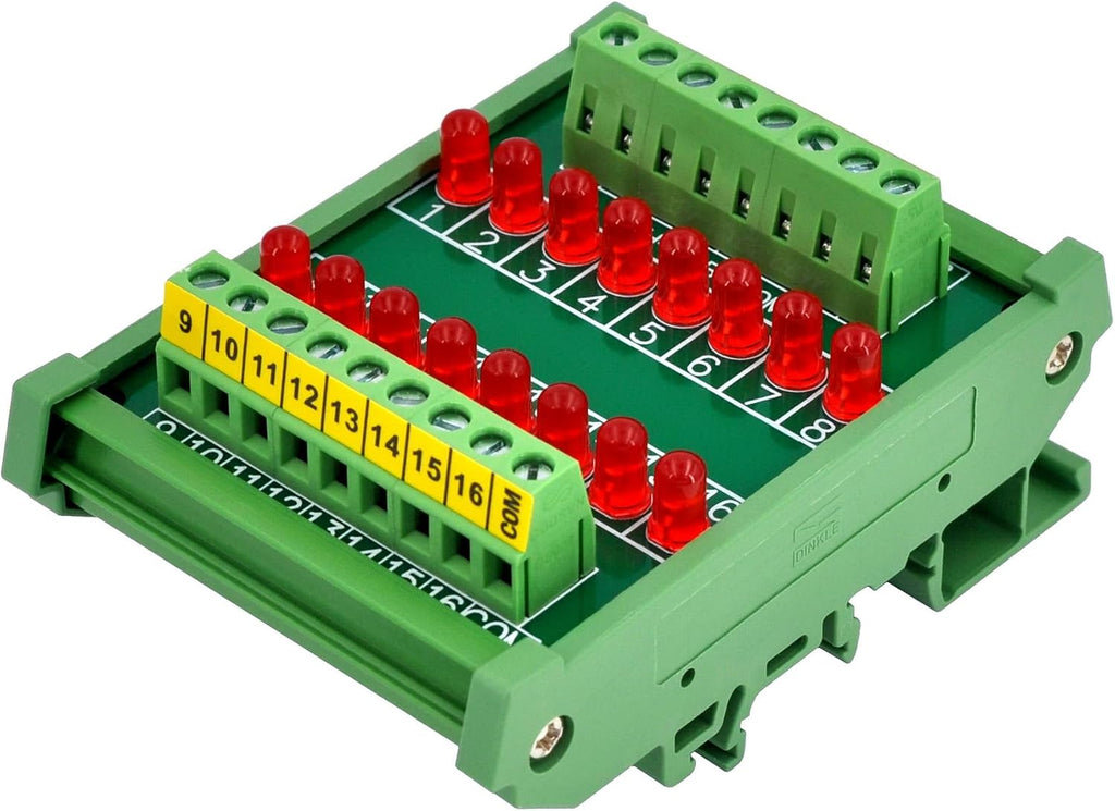 DIN Rail Mount 16 LEDs Indicator Light Module, Support 5~50VDC Common Positive/Negative (Red)