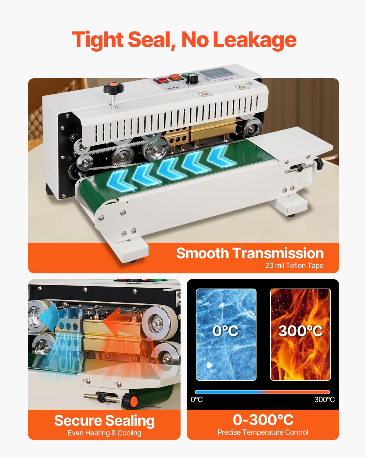 FR-900 Continuous Band Sealer, Automatic Horizontal Band Sealer 110V, Continuous Sealing Machine Temperature Control