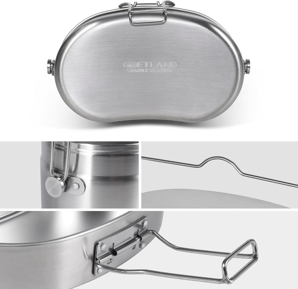 German Style M31 Military Mess Kit Mess Tin 304 Stainless Steel Backpacking Cookware Set Camping Pot Pan Set