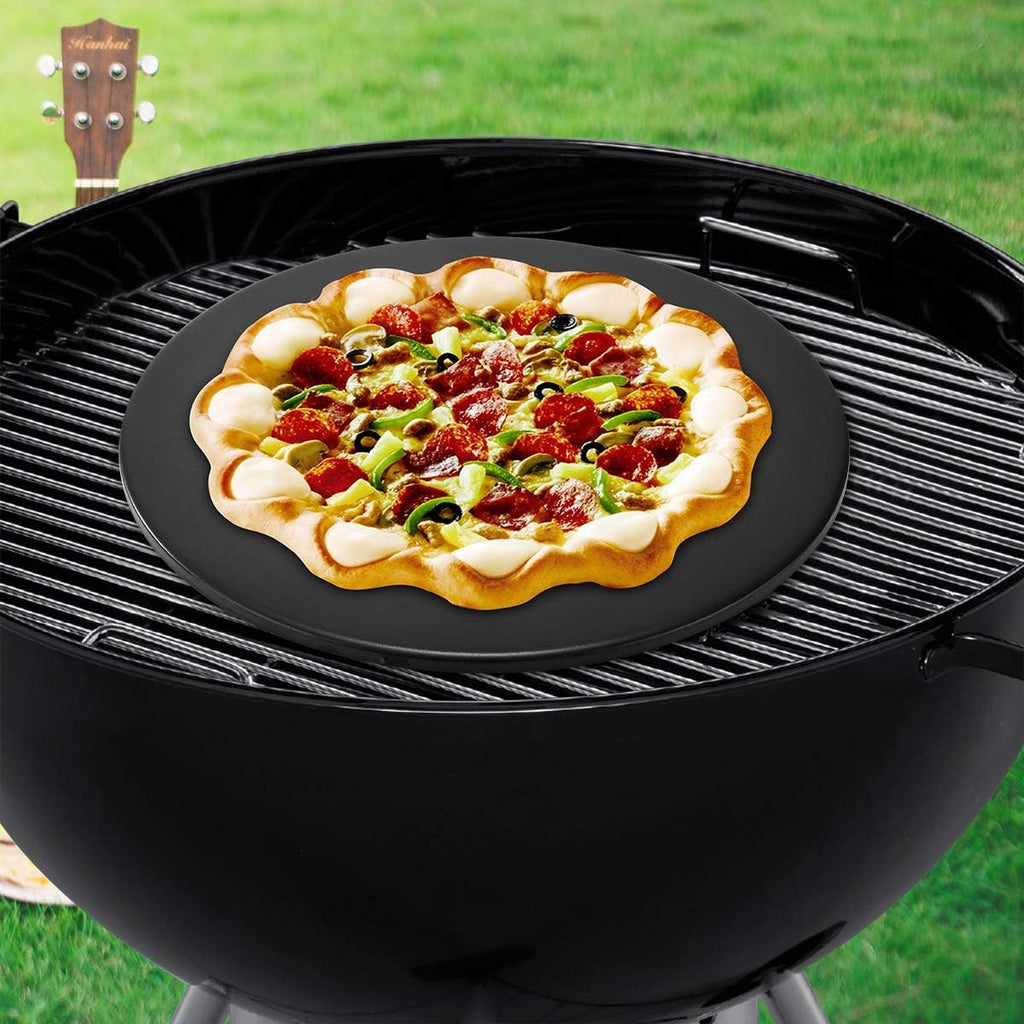 Cordierite Pizza Stone for Oven Grill - Round Baking Stone with Cleaning Brush, Glaze BBQ Pizza Stone for Bread and