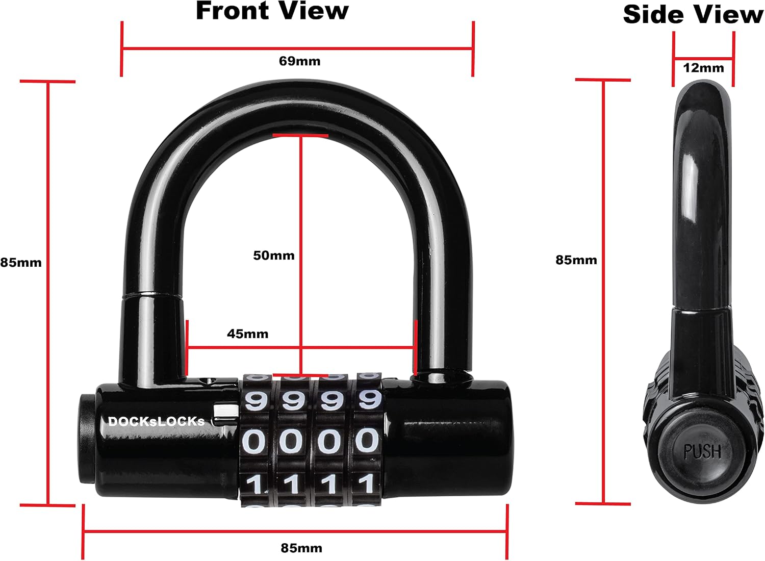 Compact Heavy Duty Weather Resistant Padlock Style U-Lock | Portable, Anti-Theft, Resettable Combination, Keyless