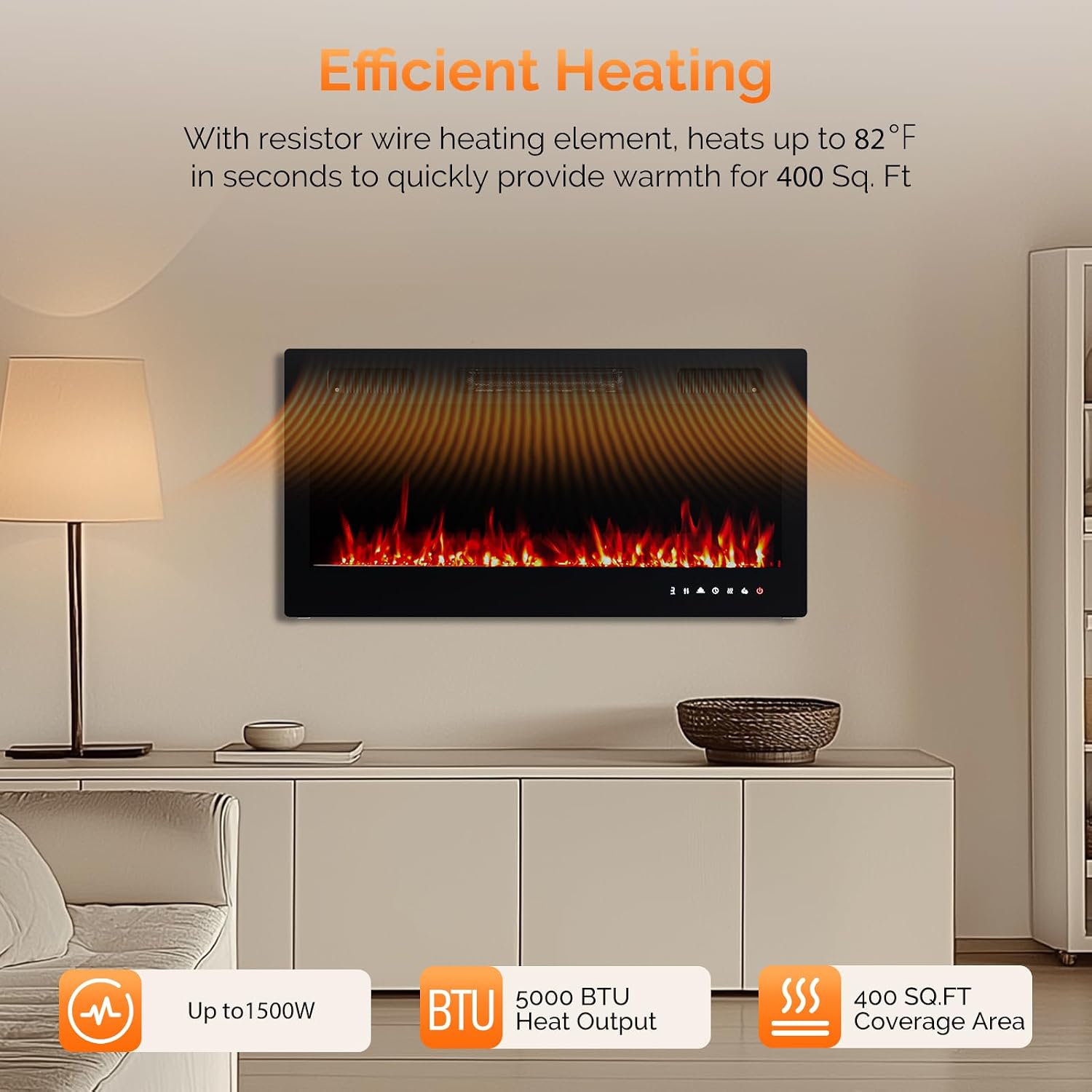 36'' Electric Fireplace, 2-in-1 Ultra-Thin Wall Mounted & Recessed Fireplace with Remote & APP Control, 1500W Wall