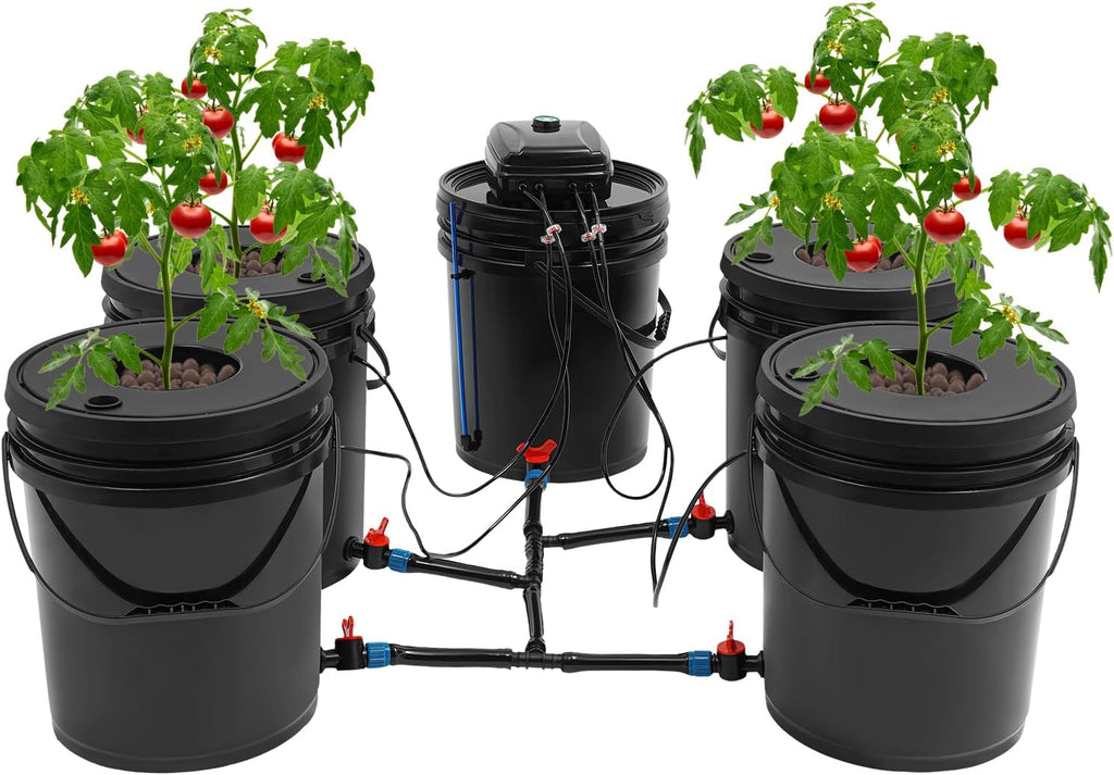 Hydroponic Growing System Kit - 4 Bucket Deep Water Culture DWC Setup with Air Pump - Soil-Free Indoor Gardening for