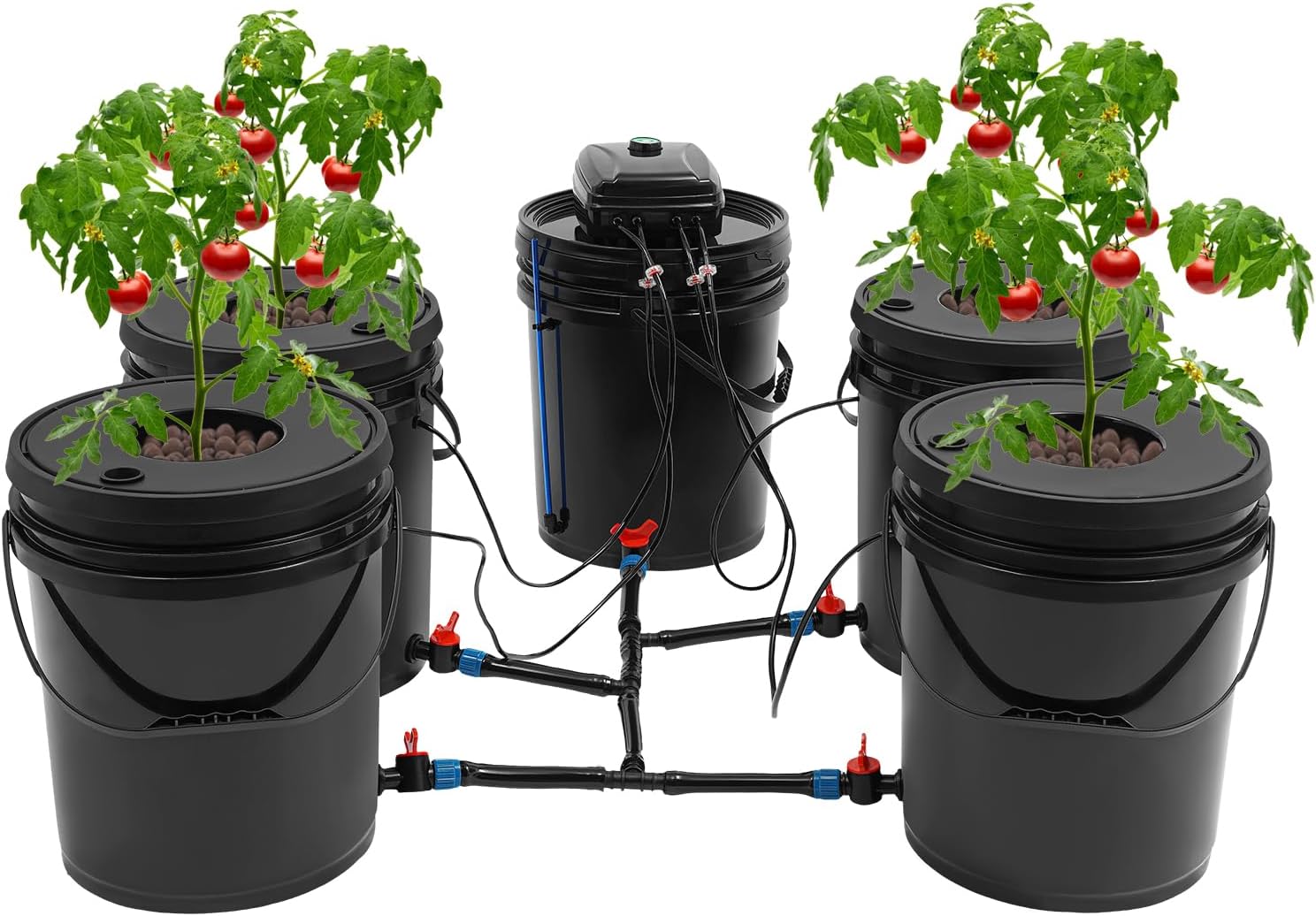 Hydroponic Growing System Kit - 4 Bucket Deep Water Culture DWC Setup with Air Pump - Soil-Free Indoor Gardening for