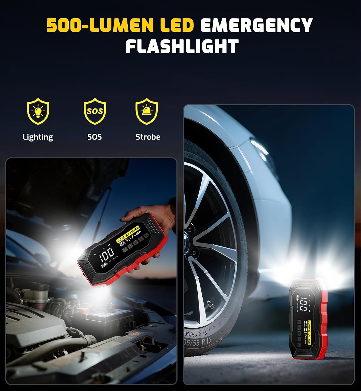 Jump Starter with Air Compressor 4000A Portable Car Battery Jump Starter (All Gas/10L Diesel), 160PSI Auto-Shutoff