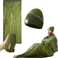 Emergency Sleeping Bag & LED Beanie Hat Set, Waterproof Thermal Mylar Bivy Sack, Portable Survival Gear for Hiking