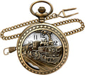Top Fashion Watches Vintage Bronze Steam Train Mens Quartz Gift Pocket Watch with Chain
