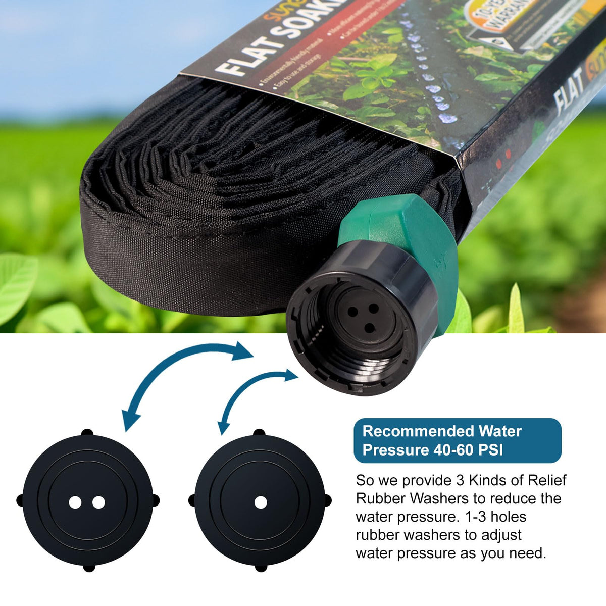 4-Pack Flat Soaker Hose 25FT for Garden Beds Linkable