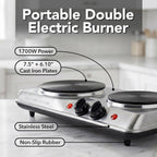 Electric Cast Iron Double Burner, 1700W Hot Plate, Silver BGS102S