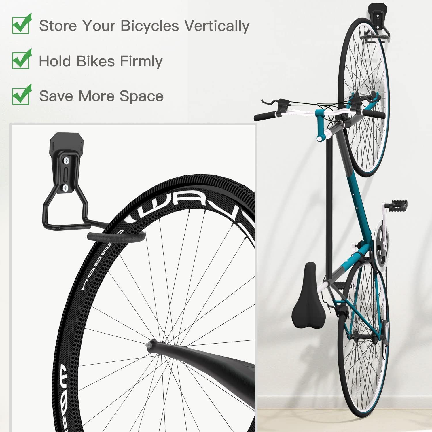 Bike Wall Mount with Fixed Hook, [4 Pack] Bike Storage Rack | Bike Rack Vertical Stand for Garage - Easily