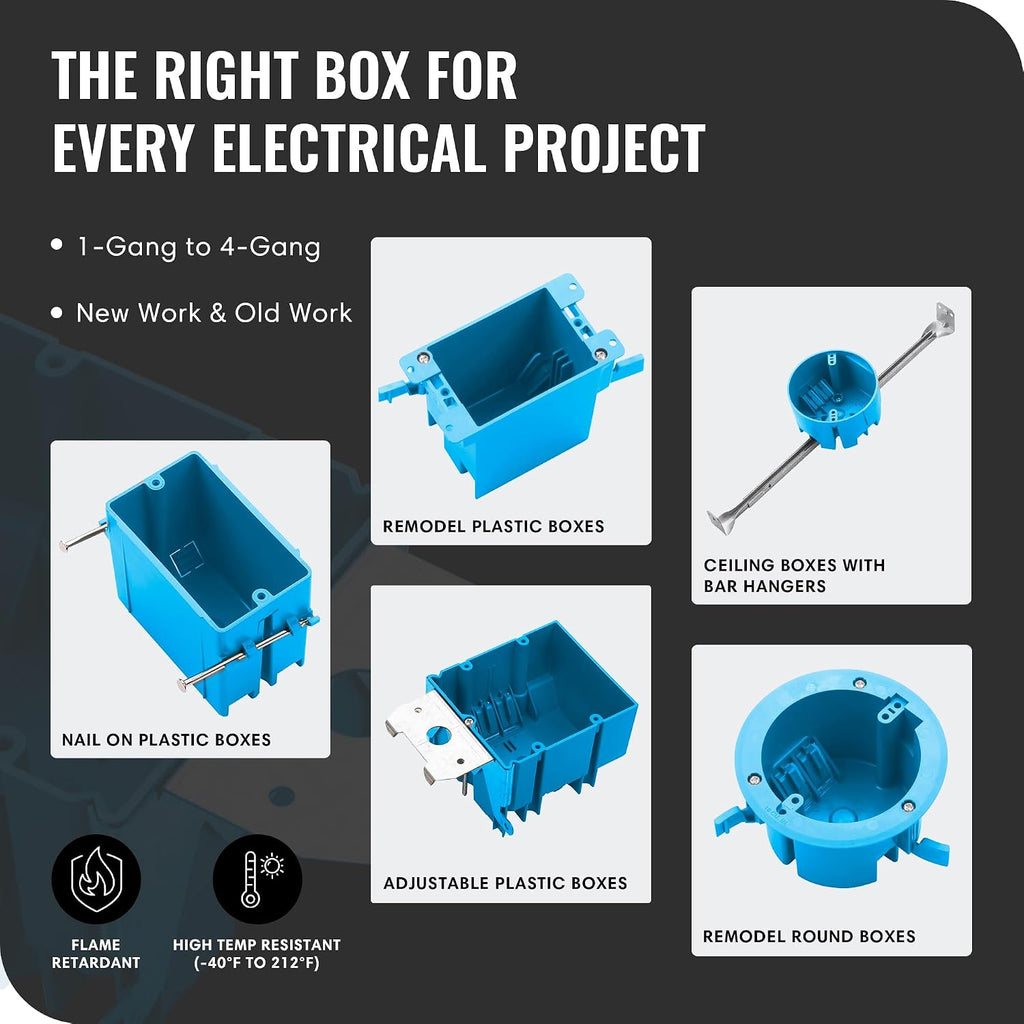 Select 24 Pack Remodel Plastic Ceiling Box 4 Inches Round PVC Old Work Electrical Box with Ground 18 cu in