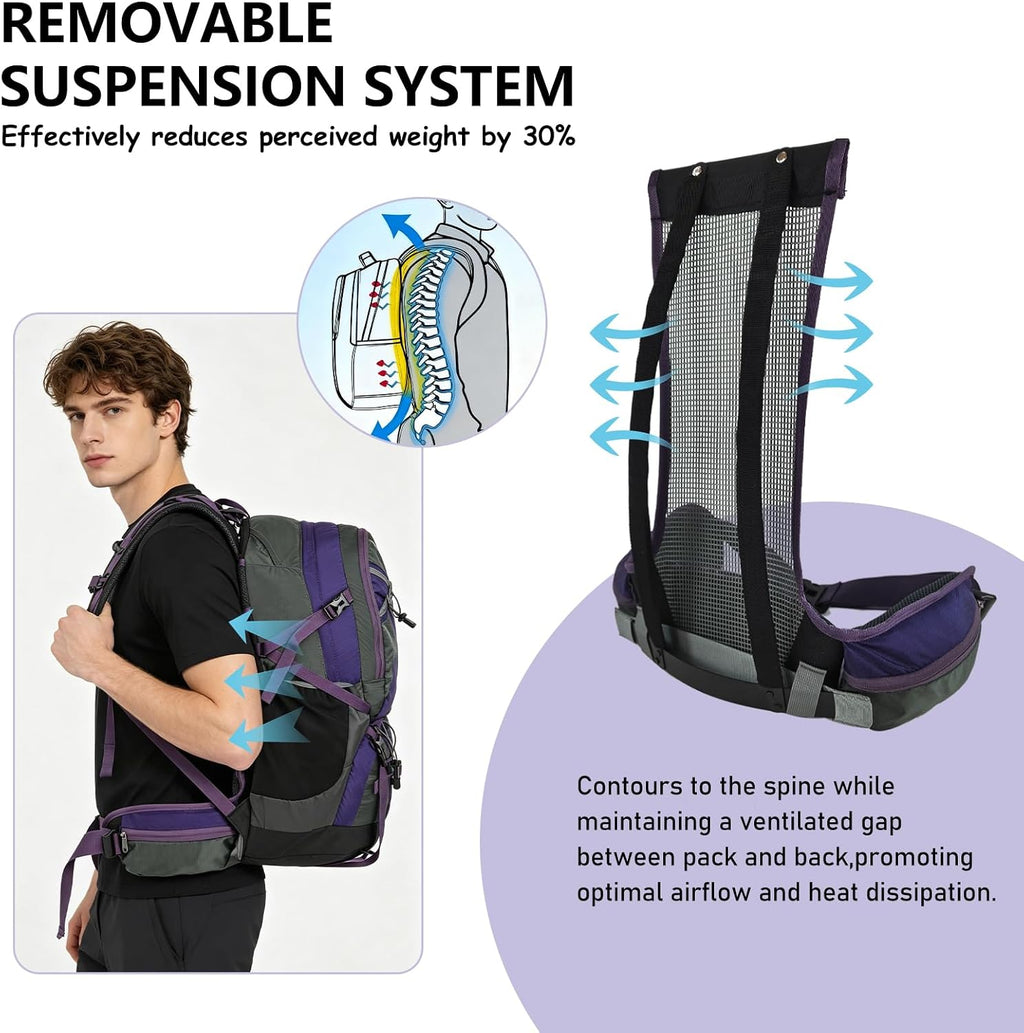 55L Internal Frame Backpack Hiking Backpack for Women Men Backpacking Packs | Waterproof Hiking Daypack for Camping