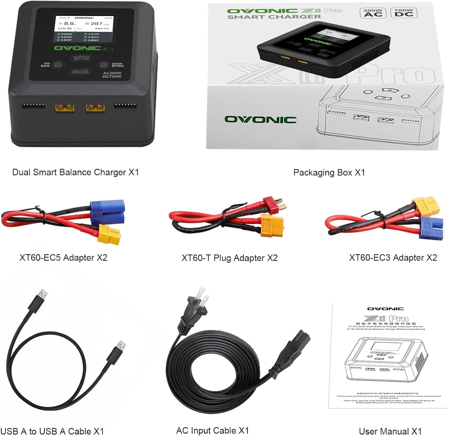 X1 Pro Dual RC LiPo Battery Balance Charger for 1S-6S LiPo/LiHV/Life/NiMH/NiCd Batteries, AC 300W / DC 700W 16A Smart