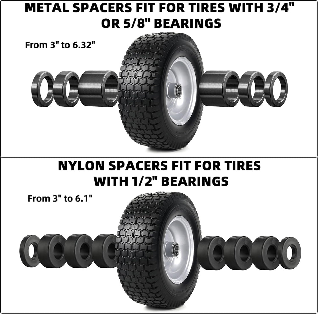 13x5.00-6 Flat-Free Tire and Wheel Assembly, Solid Lawn Mower Tire with 3/4" Bore Bearings & 3"-6.32" Centered Hub
