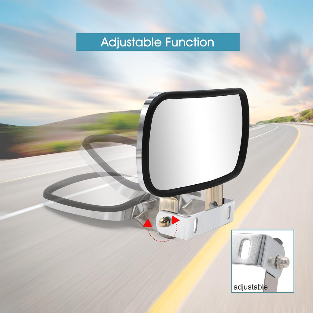 Convex Mirror Stainless Steel Rectangular U-Bracket for Cars Trucks Boats Tractors Forklifts Improves Visibility Rear