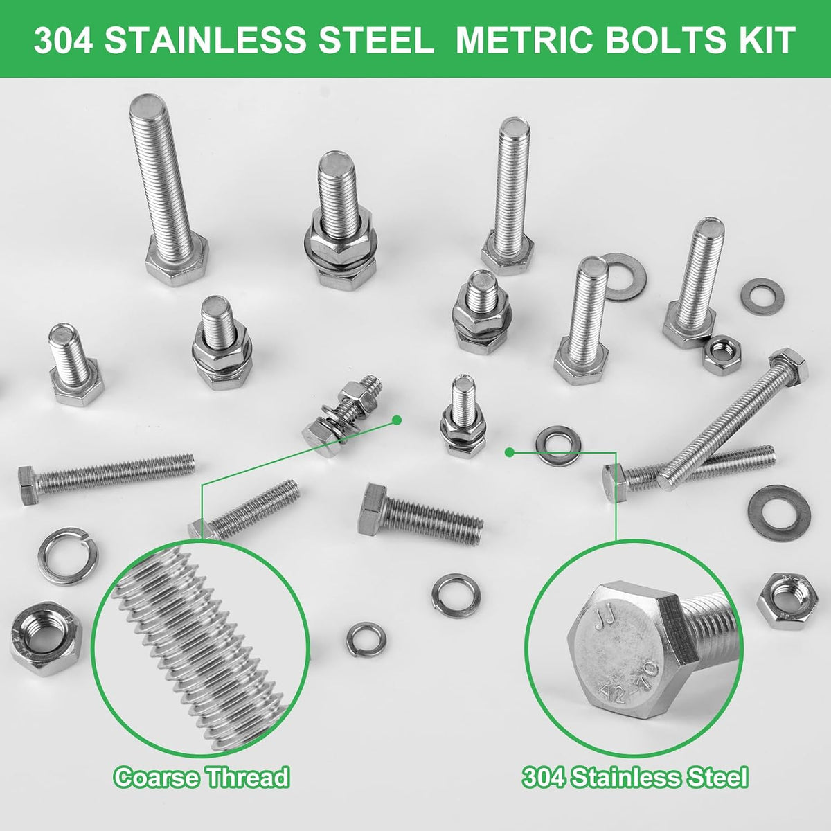 260Pcs M6 M8 M10 Hex Bolts and Nuts Assortment Kit,304 Stainless Steel Machine Screw Sets with Case,Metric Fastener Set Machine Screw Nuts Washers