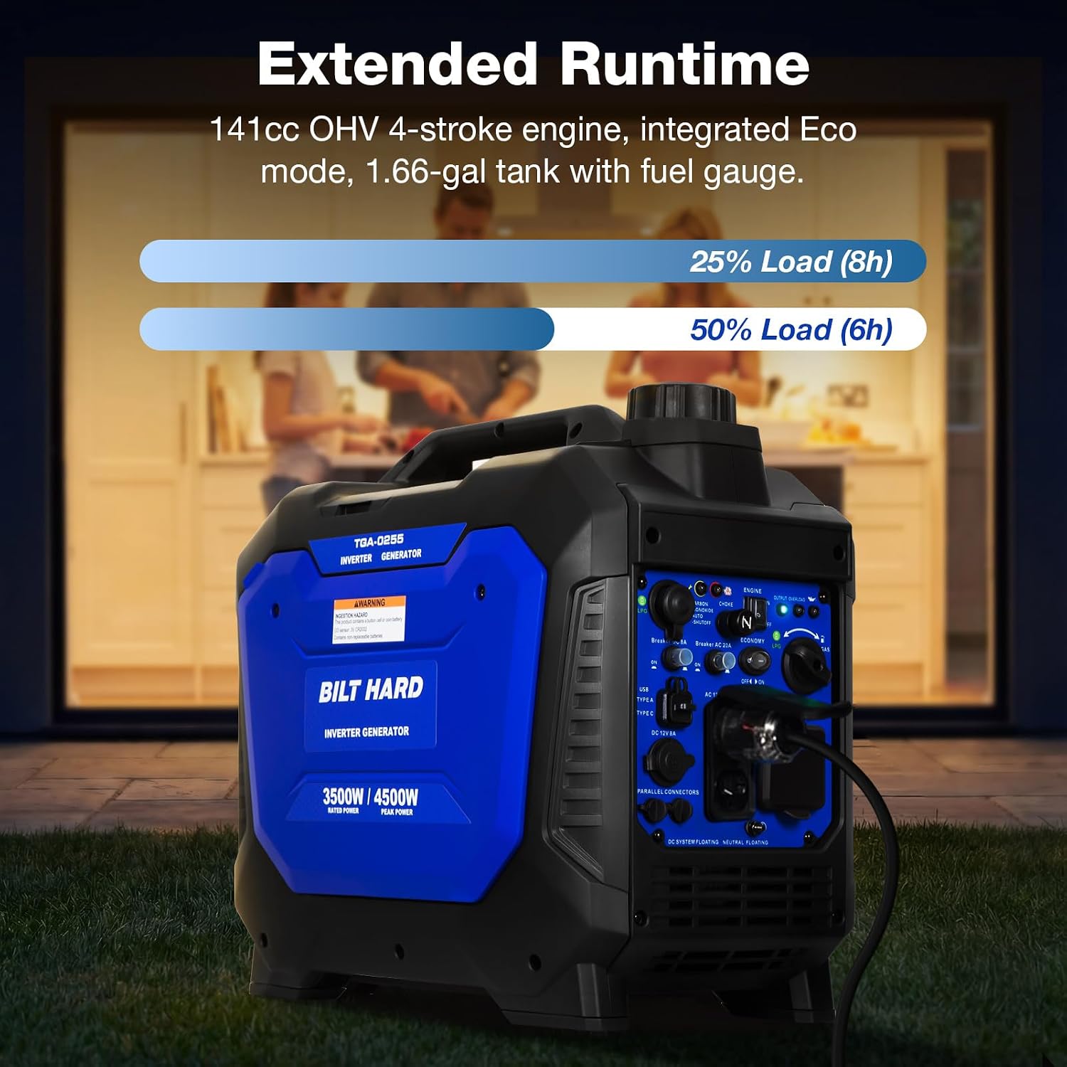 Ultra-Quiet 4500W Inverter Generator, Dual Fuel (Gas/Propane) with CO Sensor, 4-Cycle RV Ready & Parallel Capable for