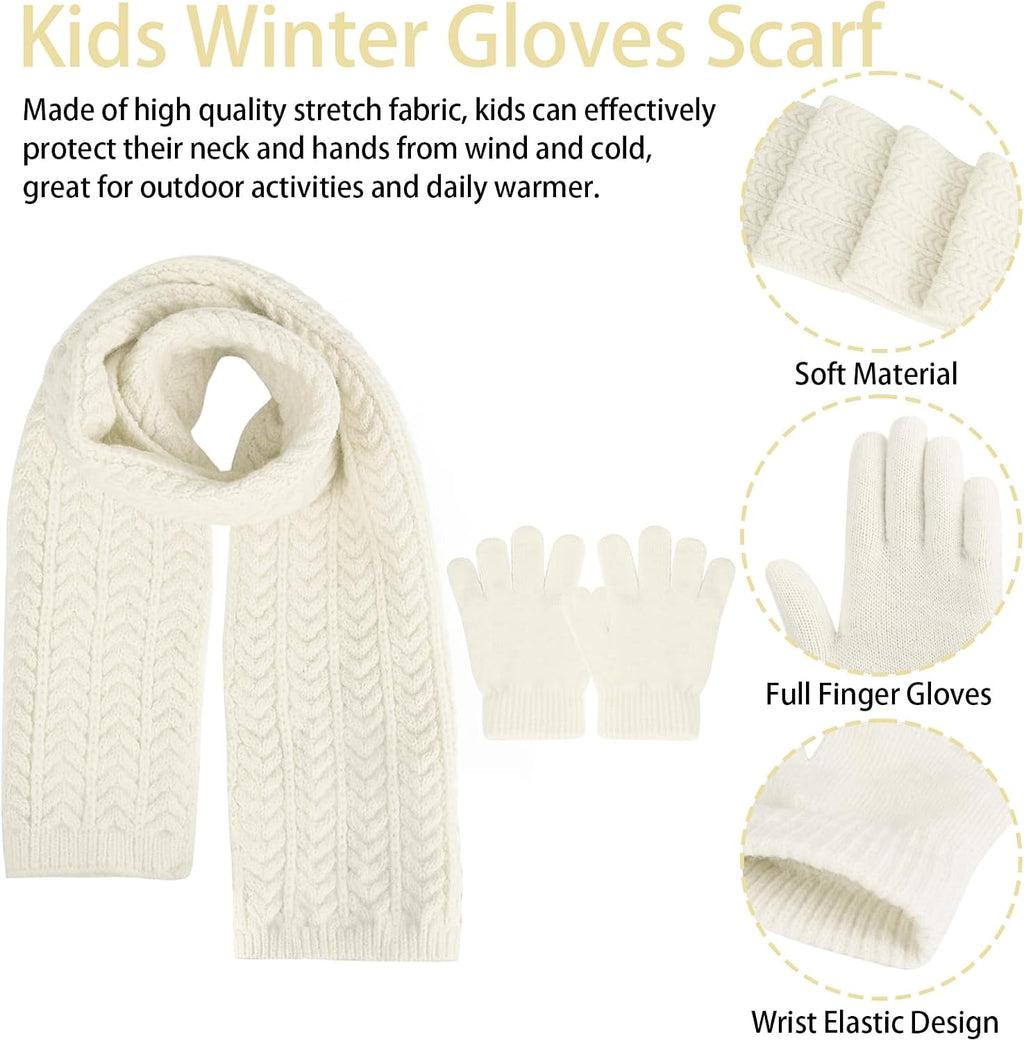 Kids Winter Beanie Hat Scarf Gloves Set, Toddler Winter Cap Knit Neck Warmer Gaiter Mittens for Children 2-8
