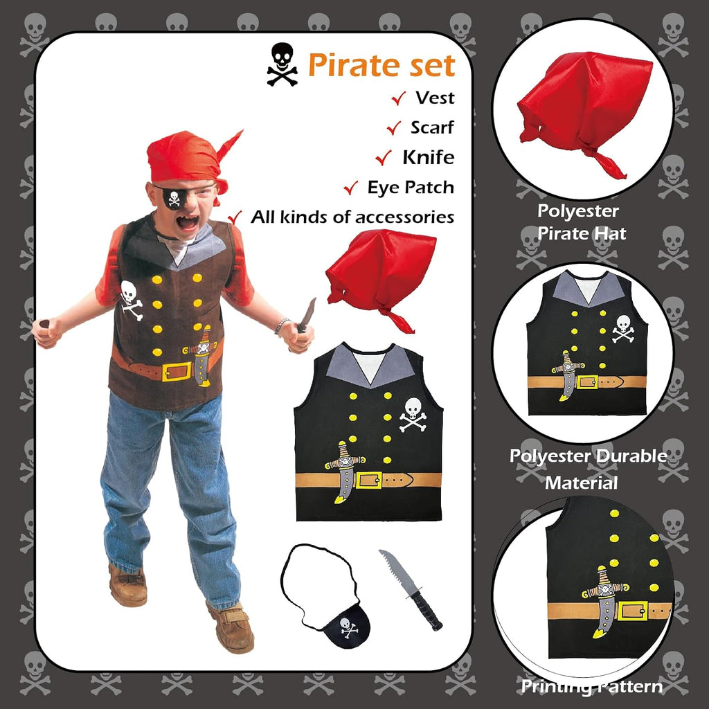 6 Sets Dress Up Trunk for Kids, Pretend Halloween Costumes includes Fireman/Doctor/Police/Pirate/Workerman/Chef