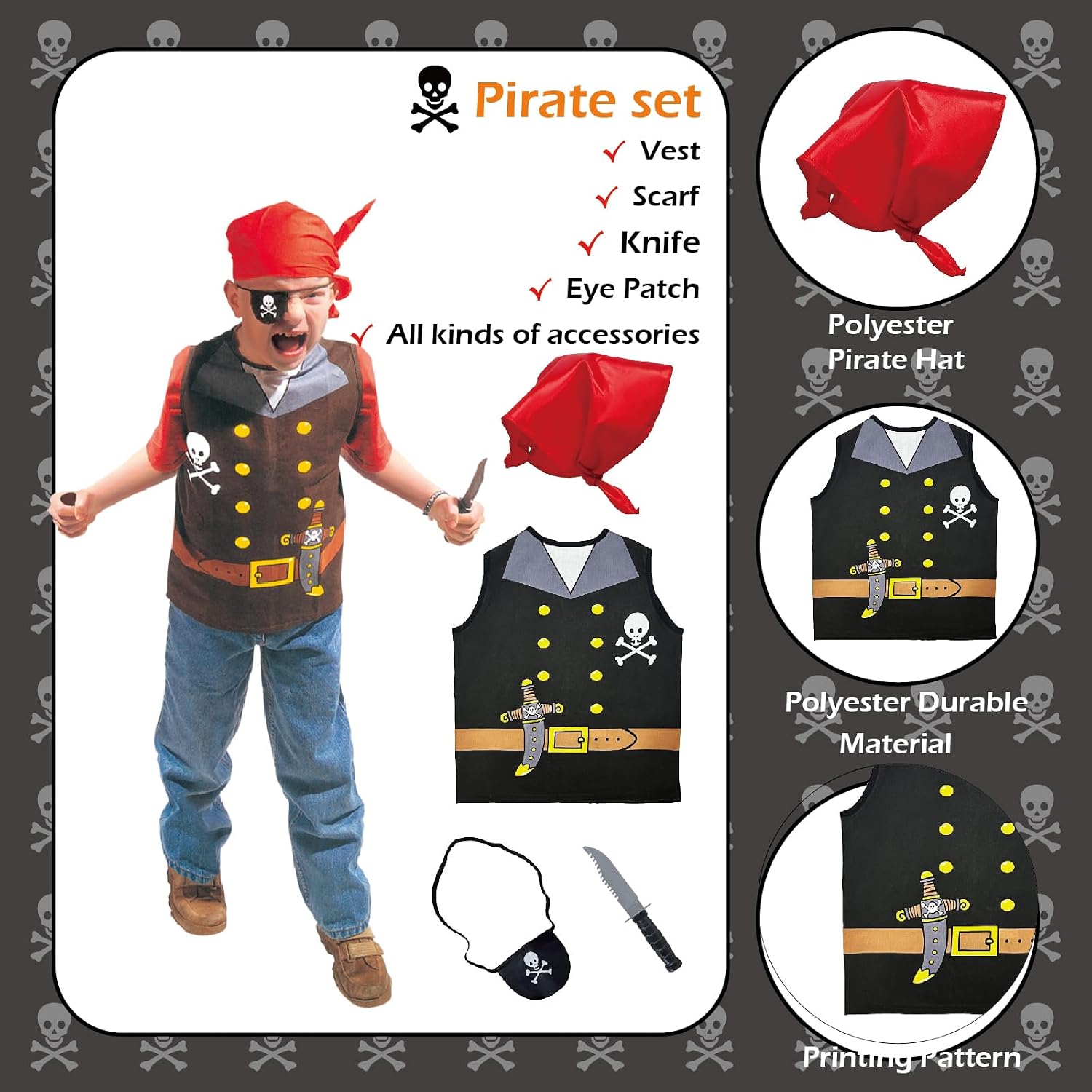 6 Sets Dress Up Trunk for Kids, Pretend Halloween Costumes includes Fireman/Doctor/Police/Pirate/Workerman/Chef