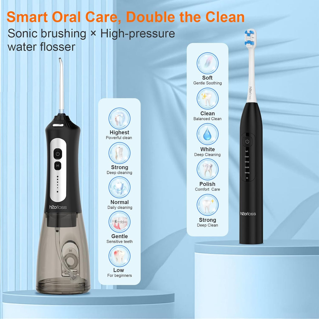 Sonic Electric Toothbrush and Water Flosser Combo, Rechargeable 2000mAh Toothbrush and 2500mAh Oral Irrigator with