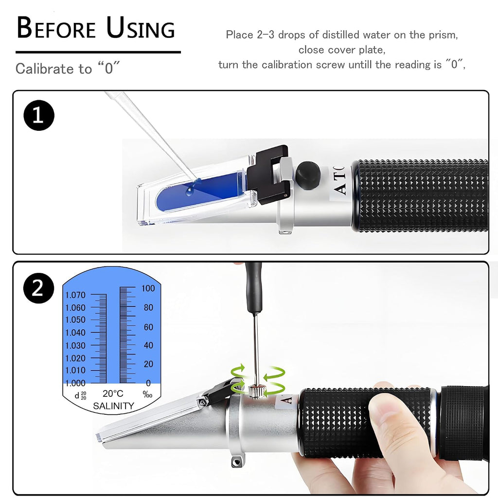 Seawater Salinity Refractometer, Automatic Temperature Compensation Seawater Salinity Hydrometer, 0-100ppt &