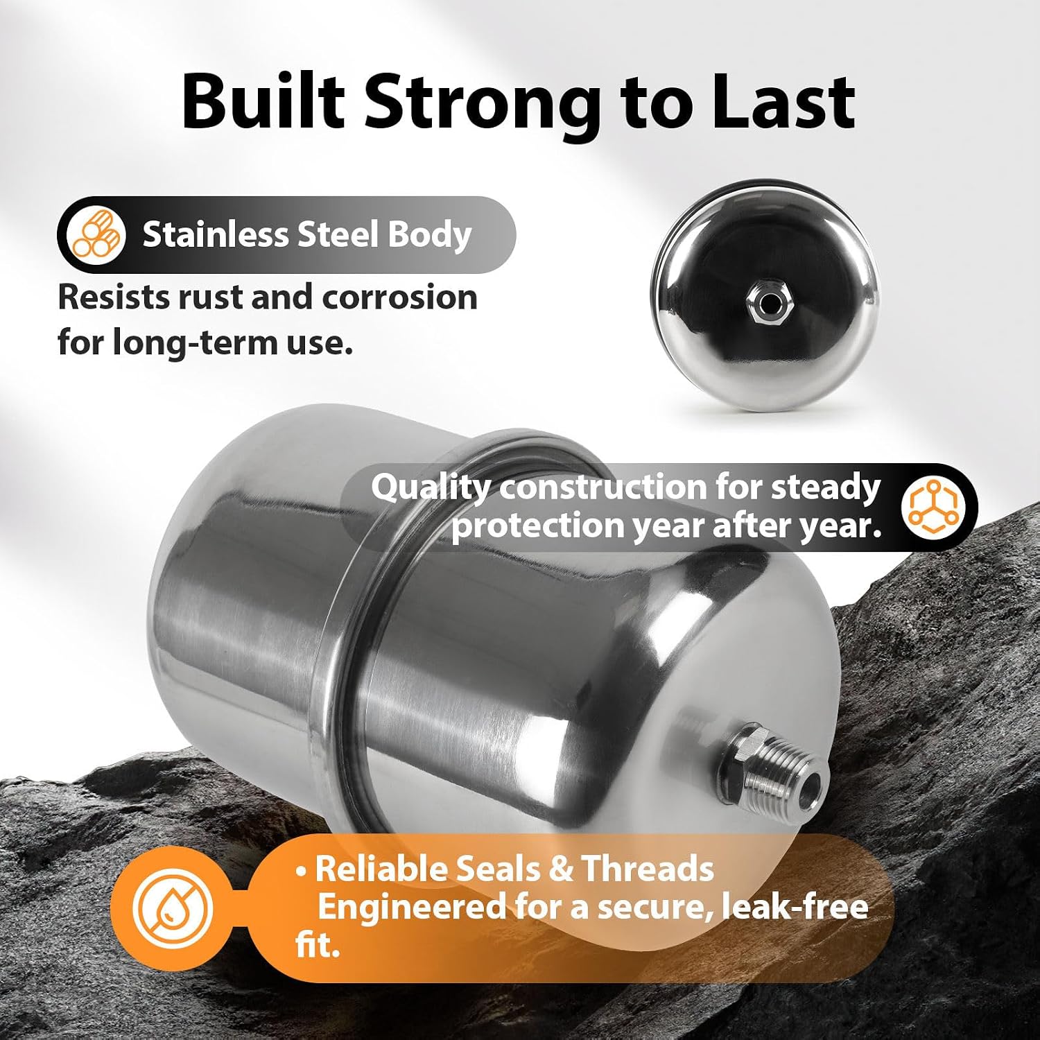 20-PCs HeSun 2L Mini Thermal Expansion Tank, 1/2" MIP Connection | Stainless Steel,Maintain Safe Pressure, for