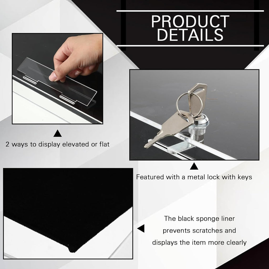 2 Pcs Acrylic Locking Jewelry Display Case Clear Ring Earring Necklace Bracelet Security Showcase with Lock and Key