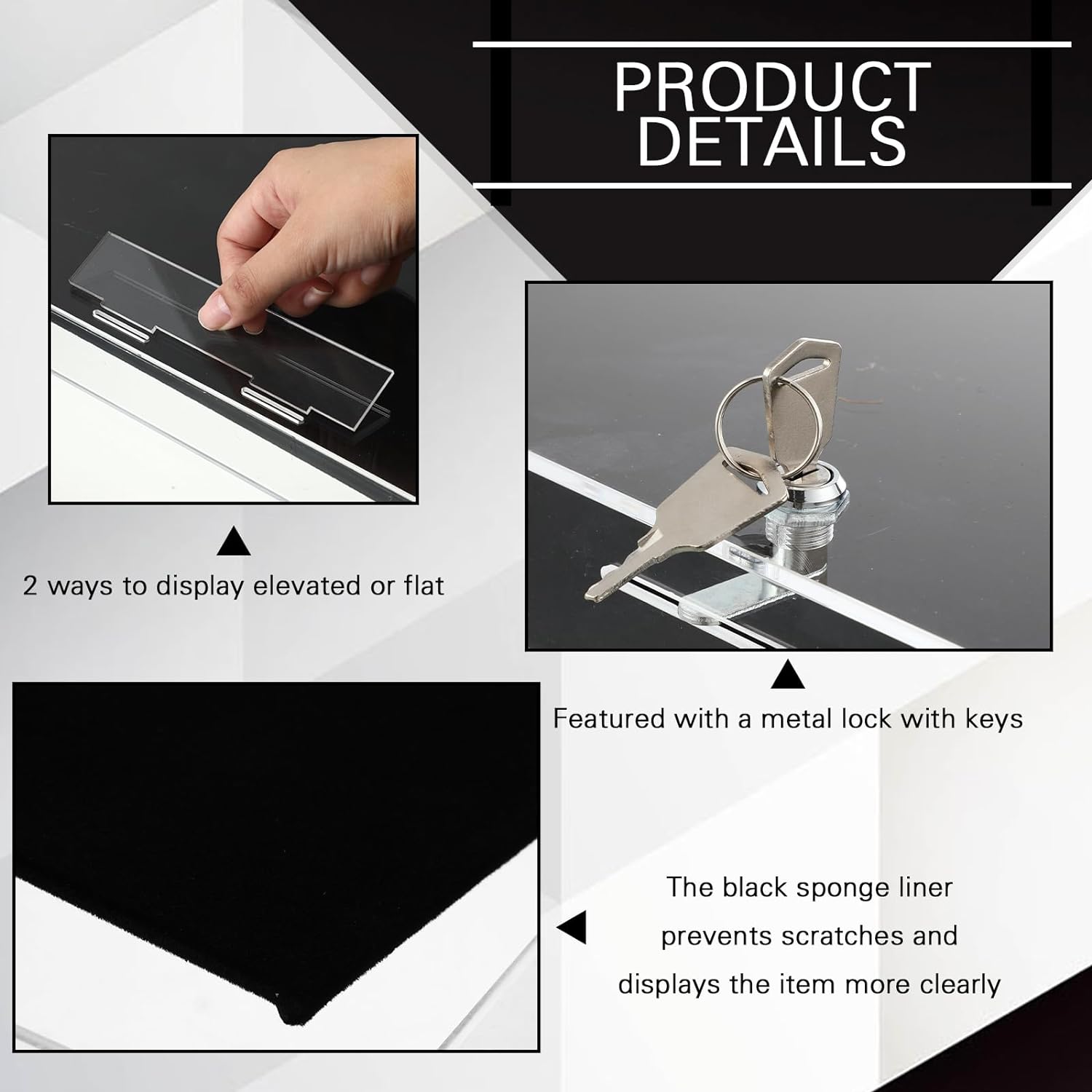 2 Pcs Acrylic Locking Jewelry Display Case Clear Ring Earring Necklace Bracelet Security Showcase with Lock and Key