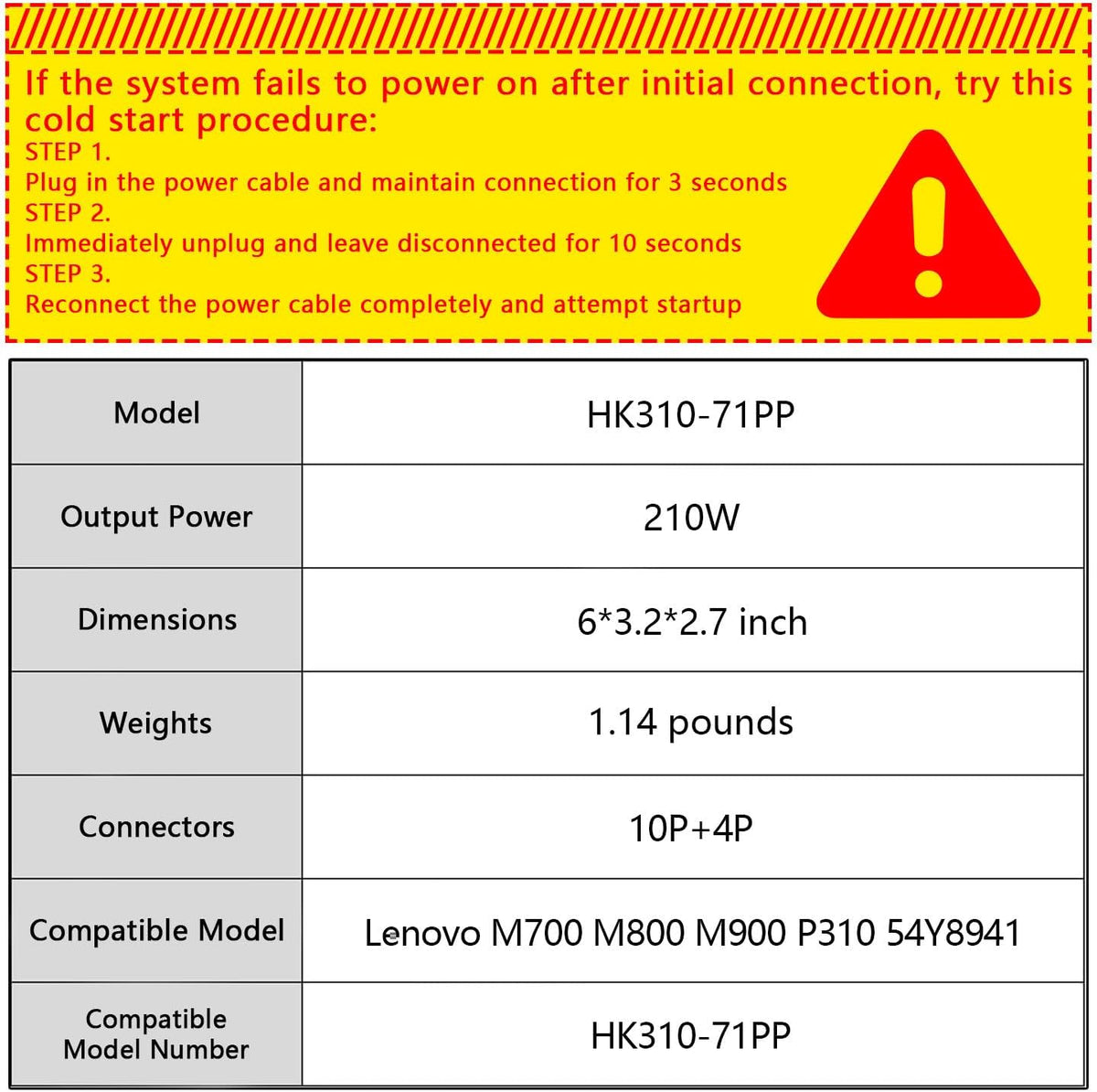 210W Power Supply 54Y8941 Compatible with Lenovo ThinkCentre M700 M800 M900