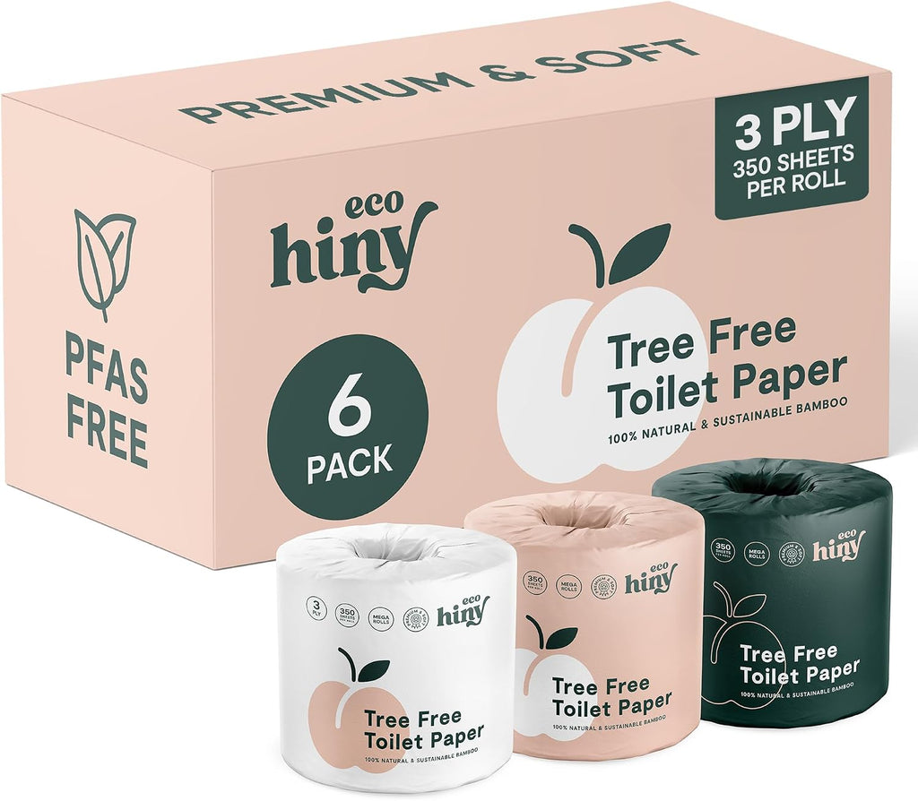 Premium Bamboo Toilet Paper 6 Mega Rolls 3ply 350 Sheets PFAS Free