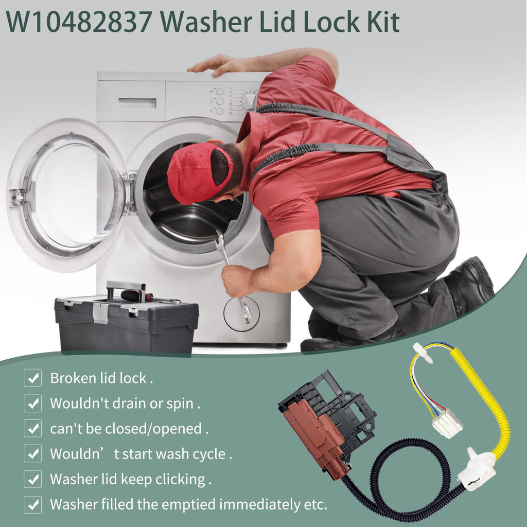 WPW10482837 W10482837 Washer Lid Lock Latch Replace FIX11755479