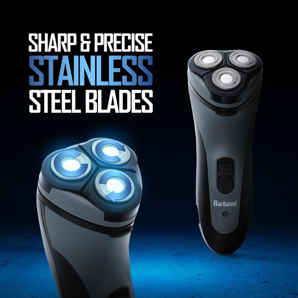 Barbasol Rotary Shaver, Rechargeable Electric Rotary Shaver with Stainless Steel Blades, Pop-Up Trimmer, Wireless