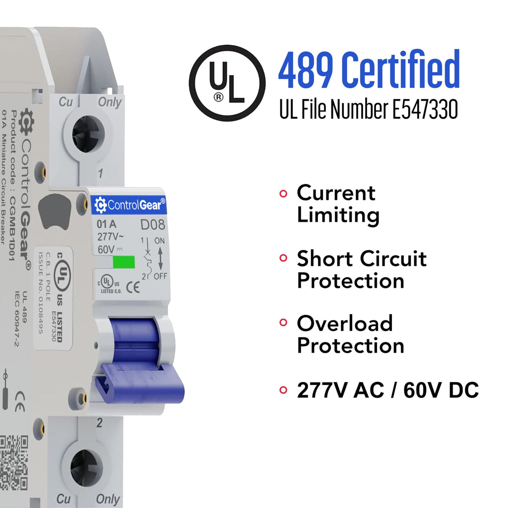 ControlGear Miniature Circuit Breaker 8A, 1-Pole D Curve, UL-489 Listed