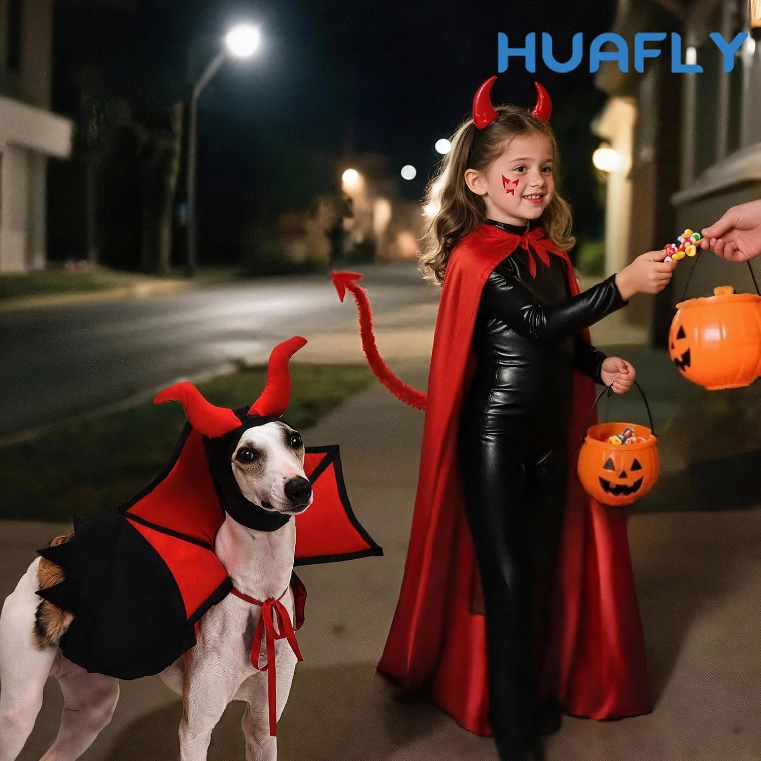 Cat Costume,Dog Halloween Costumes, Adjustable Vampire Costume with Devil Horns, Comfortable Halloween Costumes for
