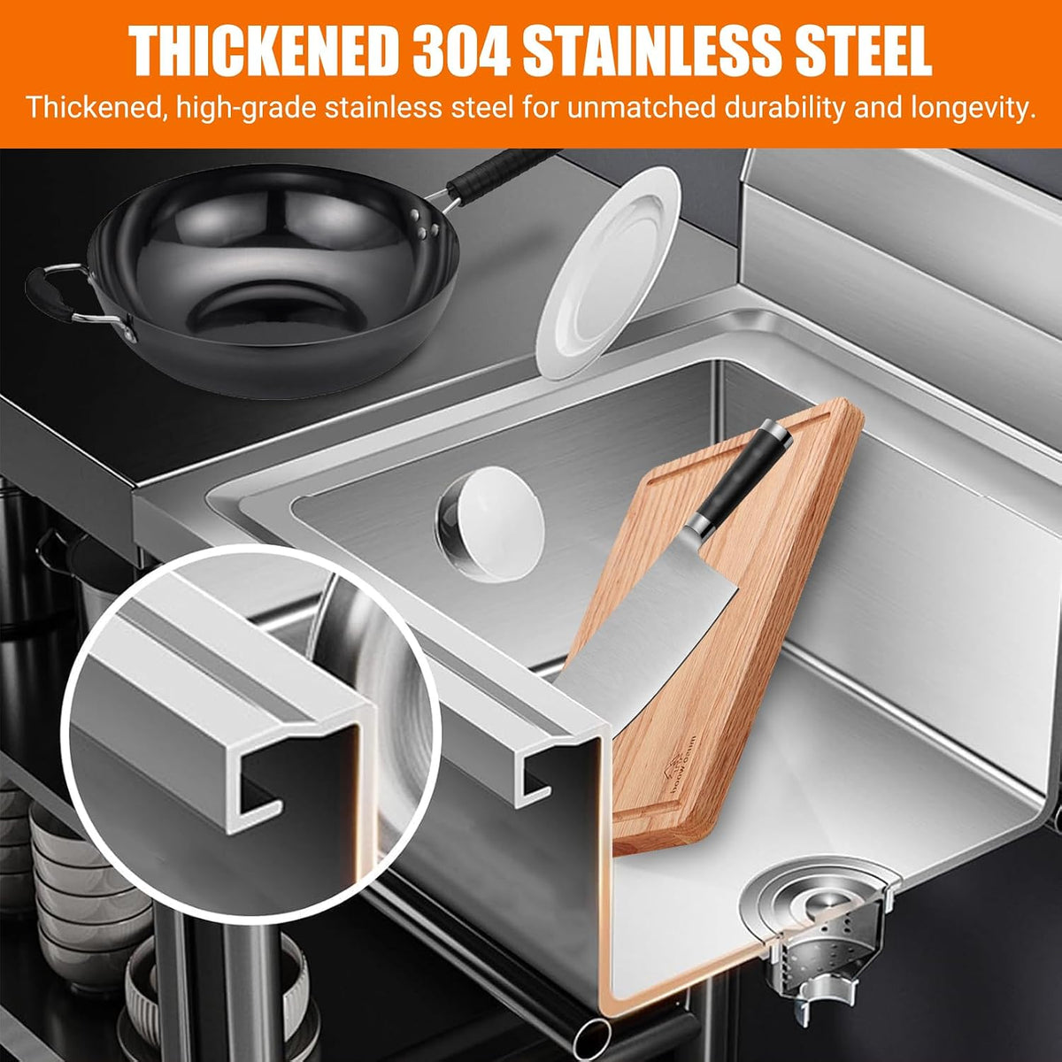 Stainless Steel Utility Sink, Commercial Kitchen Single Bowl Sink