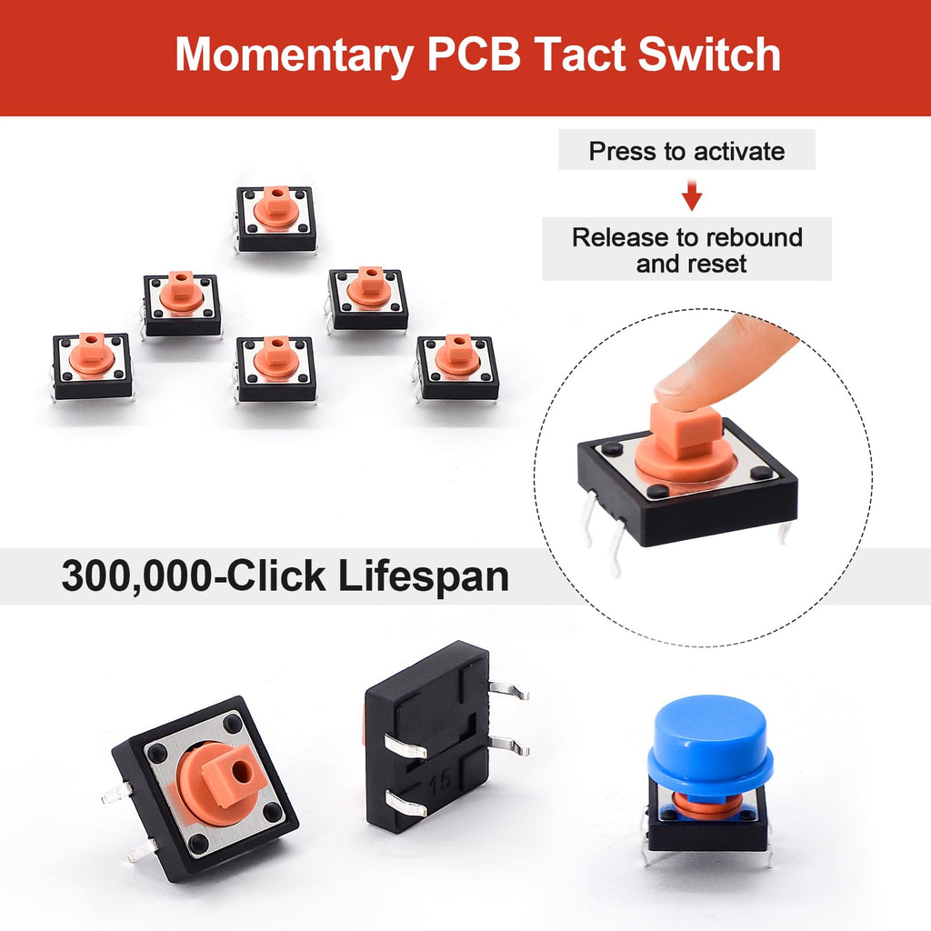 QTEATAK 80Pcs 12x12x7.3 mm Tactile Push Button Switch Set