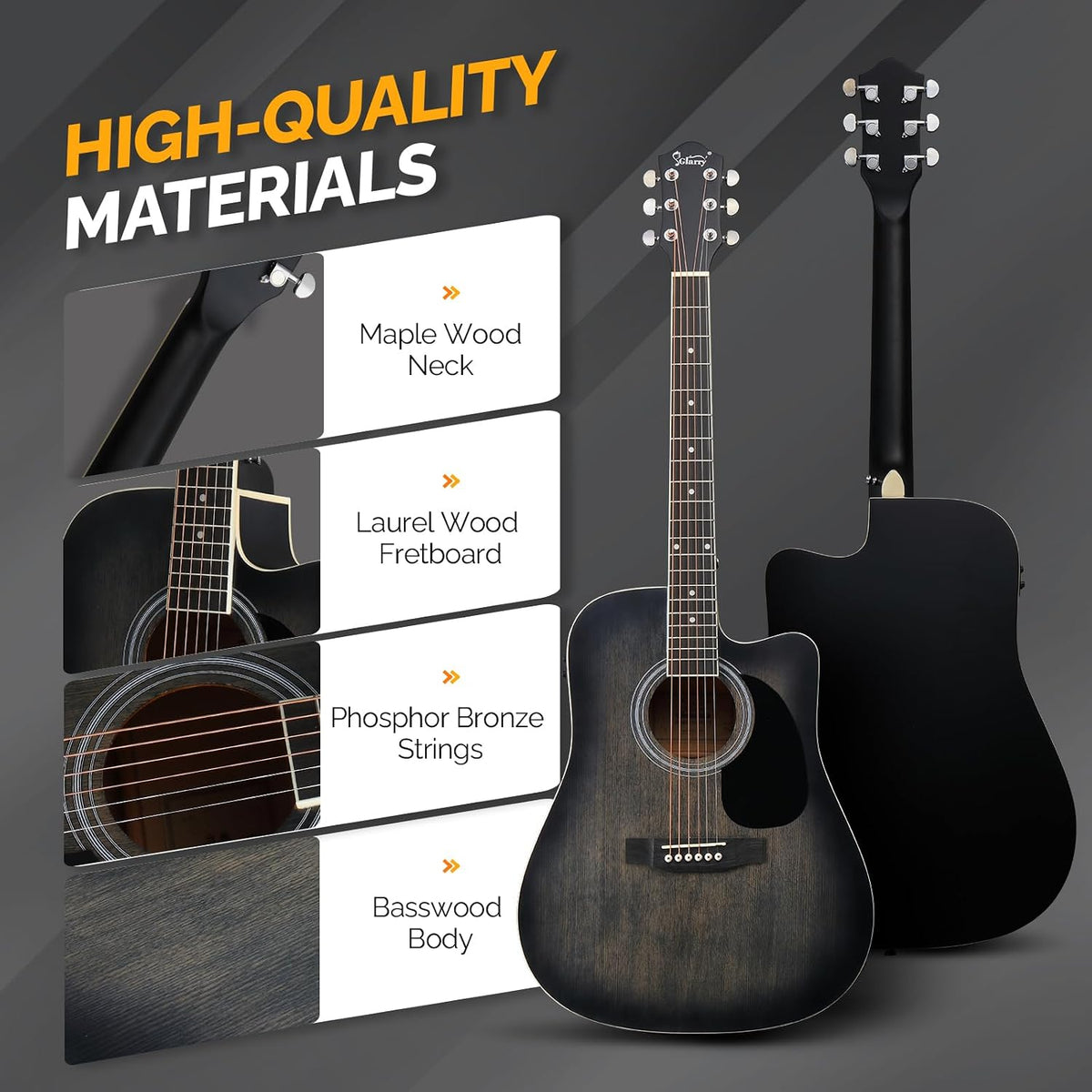 Full Size 6 Strings Acoustic Electric Guitar Beginner Kit, Cutaway 41 Inch Electric Acoustic Guitar w/Inbuilt Tuner