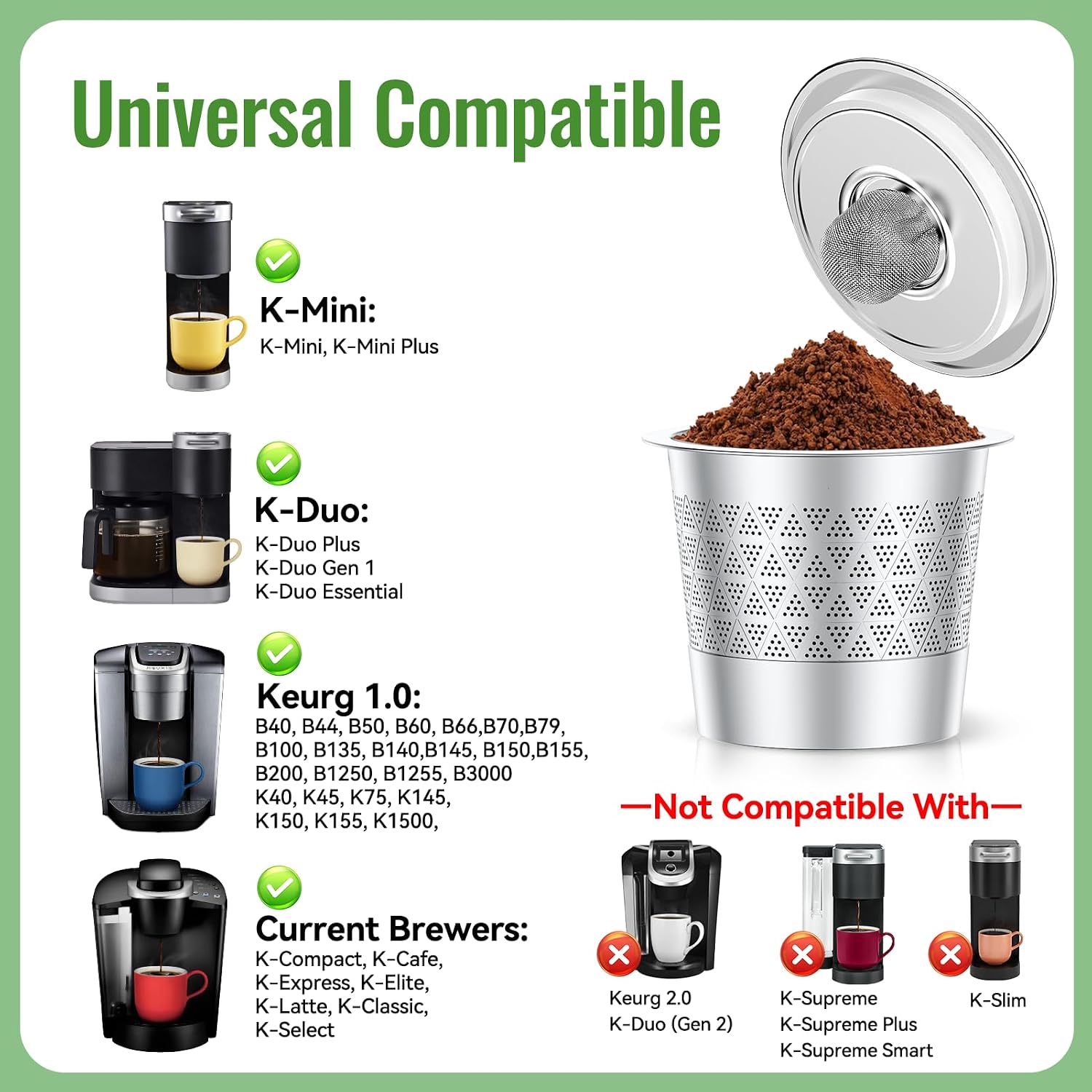 Reusable K Cups for Keurig 1.0: Dual-Layer Mesh No Grounds Pods | 2 PCS Stainless Steel Coffee Filters for Cleaner