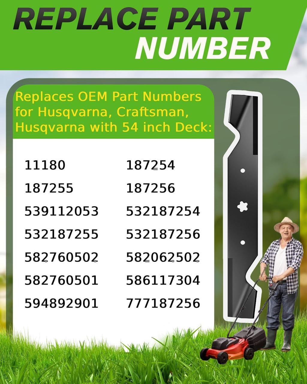 Z254F 54 inch Lawn Mower Blades with 5 Point Star Shape, Mulching Blades Compatible with Husqvarna Z254 MZ54 RZ5424
