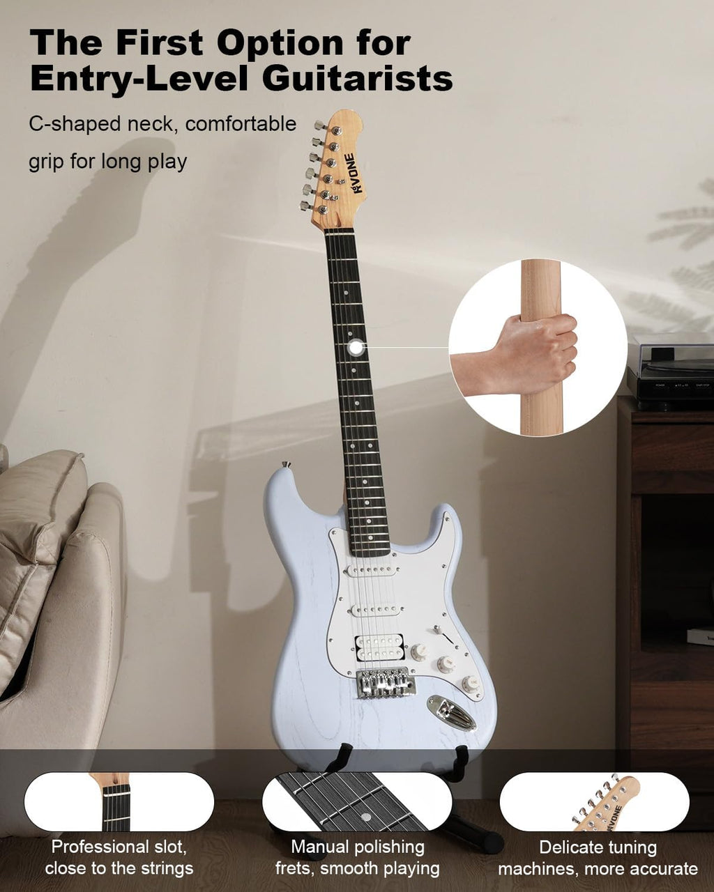 RST-150 39”Beginner Electric Guitar Kit with Amplifier, Classic HSS Pickup, Electric Guitar with Gig Bag, Capo