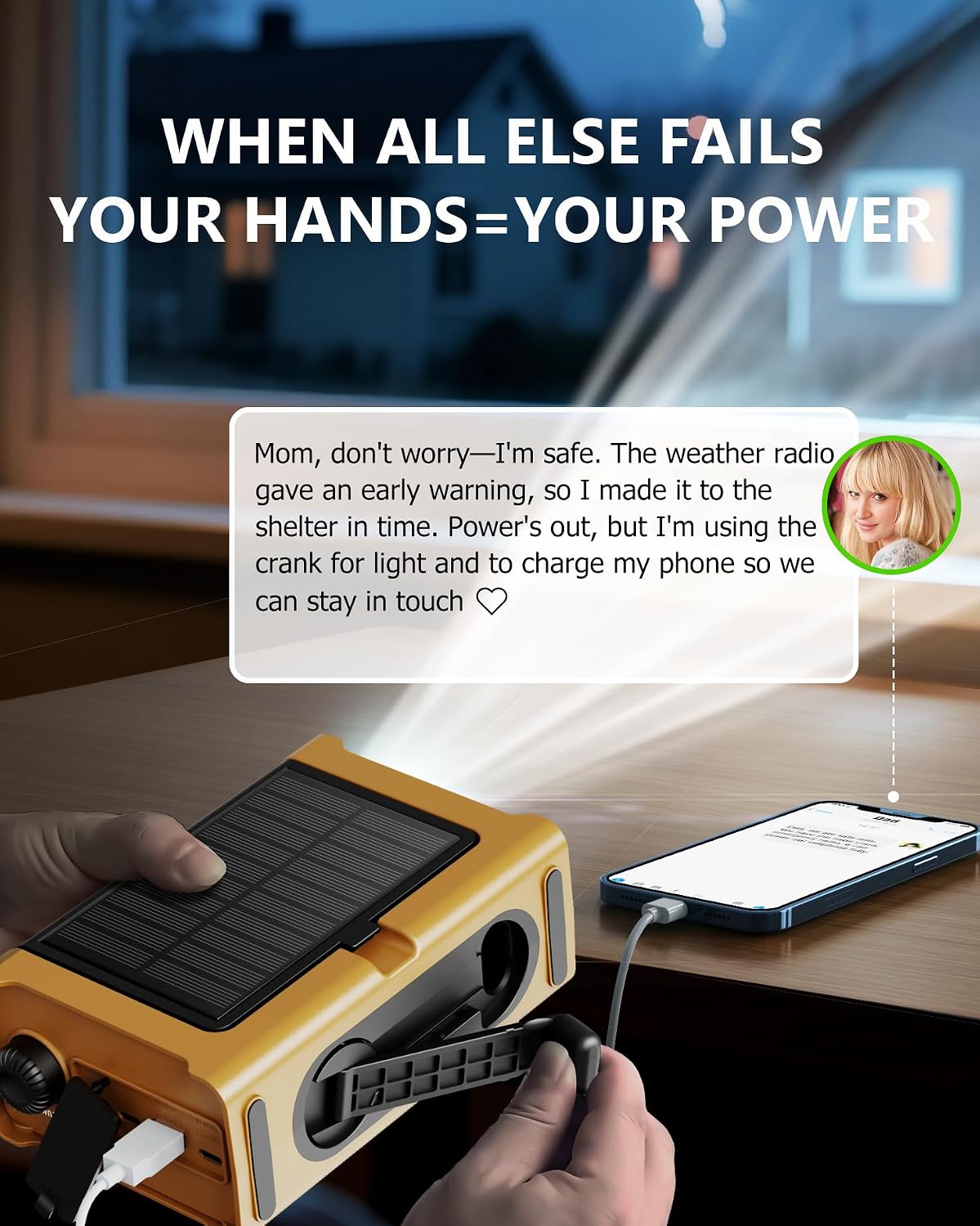 Emergency Weather Radio with Large Solar Panel, Efficient Hand Crank | 12000mAh Battery, AM/FM/NOAA Bands, LED